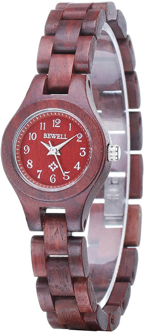 Bewell【日本代購】復古懷舊木錶 女士木製輕質手錶 日本製造石英 - 赤檀