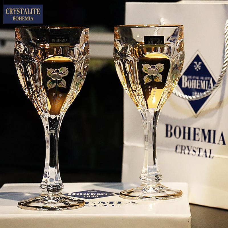 紅酒杯 免運 捷克BOHEMIA水晶玻璃輕奢描金紅酒高腳杯香檳杯送禮酒具套裝SS050公司貨