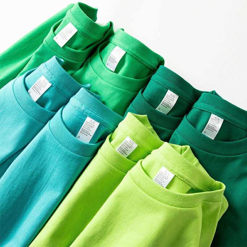我們只支持新疆棉 綠色系250g重磅t恤男女短袖純棉打底體恤衫