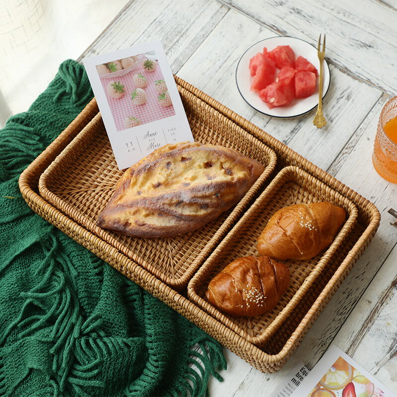 日式手工編織秋藤編創意水果盤零食收納筐點心面包籃客廳臥室茶幾