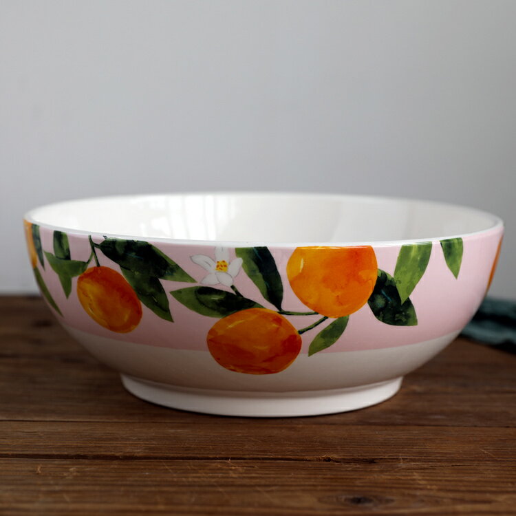 小清新田園檸檬大果盆陶瓷餐盤美式鄉村陶瓷沙拉碗實用