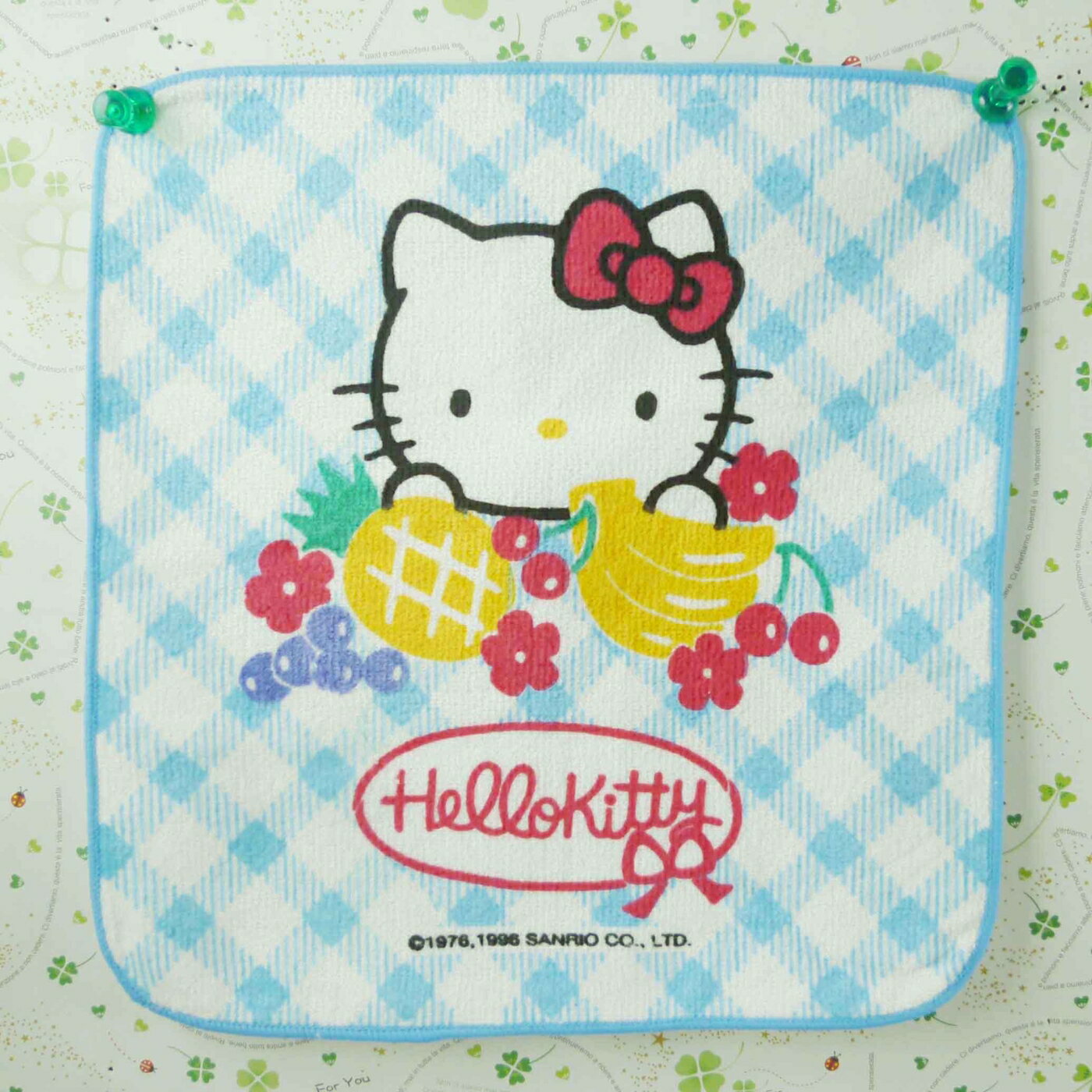 【震撼精品百貨】Hello Kitty 凱蒂貓 方巾/毛巾-藍白格水果 震撼日式精品百貨