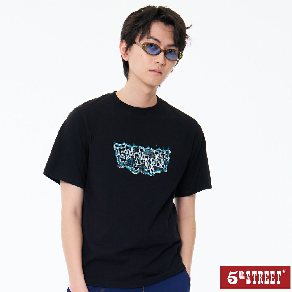 5TH FISHING CLUB 男裝 短T 漁網 熱感應 印花 短袖T恤 TEE 上衣 黑色 (571041) 【5th STREET】【APP下單天天10%回饋】 最高折426