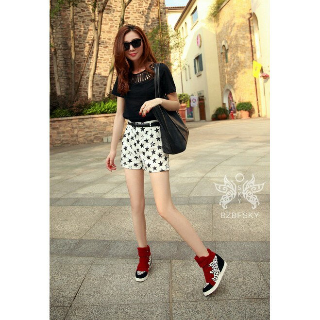 熱銷款女鞋 高幫魔術氈 平底內增高 豹紋厚底鞋 休閒鞋 厚底增高鞋 厚底休閒運動鞋 櫻桃嚴選 5