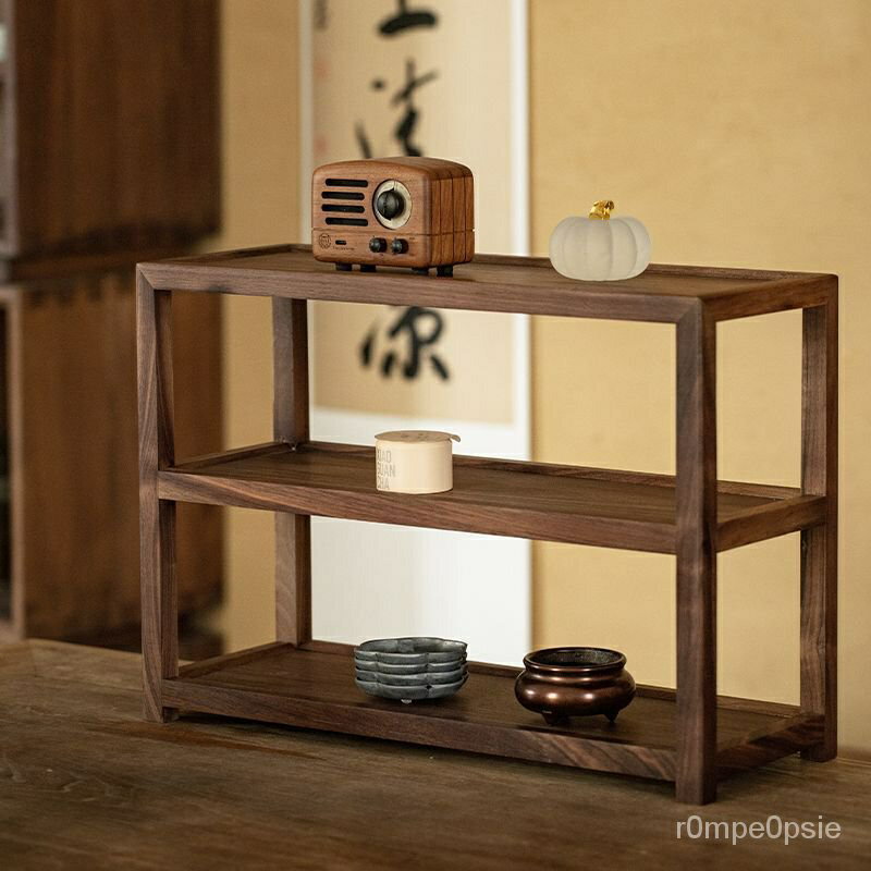 【優品 免運 】黑衚桃木桌麵置物架客廳小型實木博古架新中式茶具收納架茶盃架子