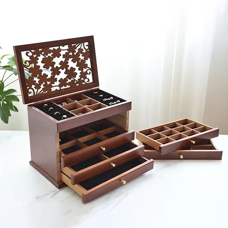 木質首飾盒 高級多層帶鏡面項鏈 珠寶收納盒 多抽屜首飾盒 大容量超大