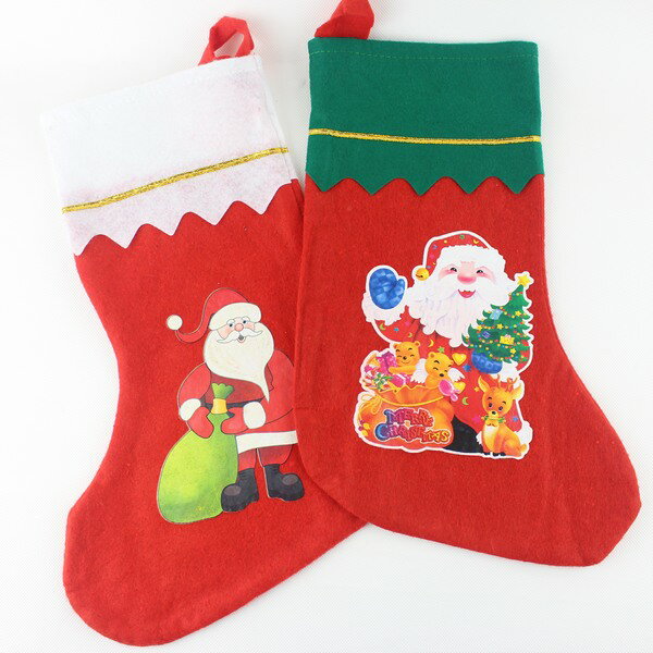 聖誕襪 大彩圖聖誕襪 耶誕襪 綠邊.白邊(中大型)/一袋10個入(促40)~5600