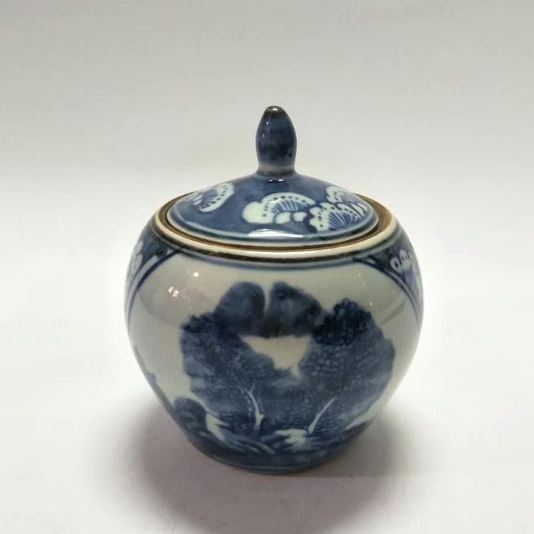 古玩收藏陶瓷器乾隆年制青花山水冬瓜罐仿古瓷器家居擺設工藝禮品