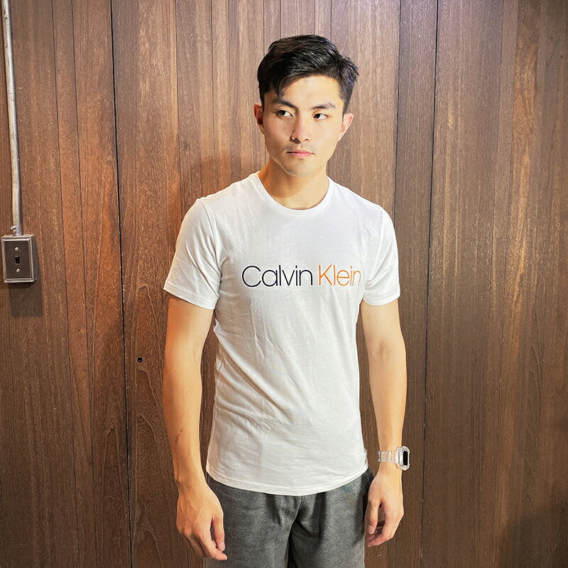 美國百分百【全新真品】Calvin Klein T恤 CK logo 短袖 T-shirt 男 白色 S號 AT57