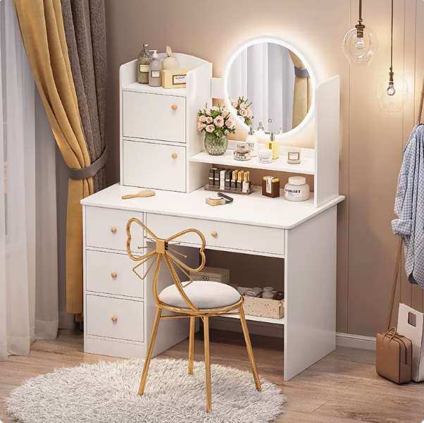 梳妝臺 臥室小型現代簡約小戶型可愛奶油風收納櫃一體化妝桌化妝臺