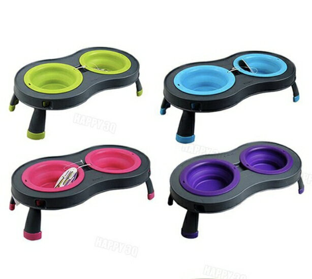寵物雙碗矽膠可折疊省空間可摺疊寵物碗隨身攜帶餐具水碗飼料碗-綠/藍/紫/粉【AAA4370】