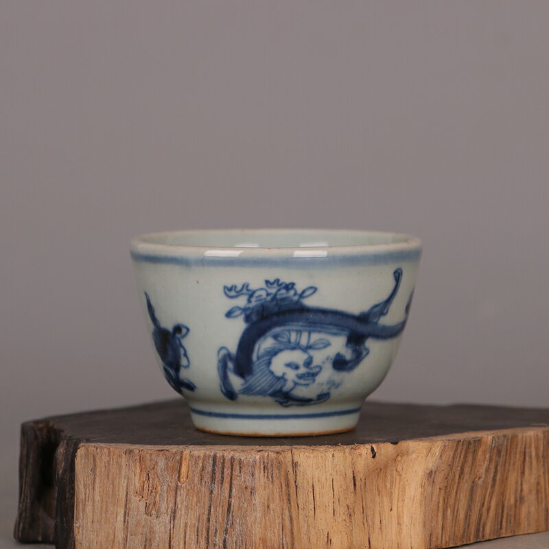 明 青花雙龍杯 仿舊貨古玩瓷器家居收藏廠貨老物件茶道日用品