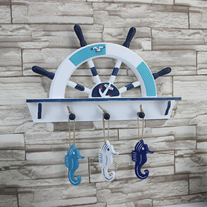 地中海風格半舵掛鉤木質創意裝飾小掛勾海洋風船舵家居背景墻壁飾