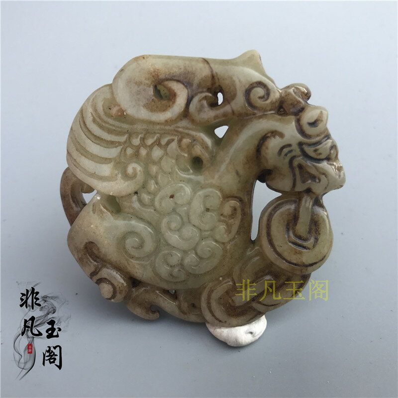 收藏品高古玉仿明元古玩玉器岫玉雕刻古獸把件掛件手飾老物件古董| 協貿