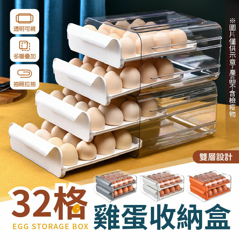【32格大容量！抽屜設計】抽屜式雞蛋收納盒 32格雞蛋盒 雞蛋盒 透明雞蛋盒 蛋盒 收納盒 收納 蛋托