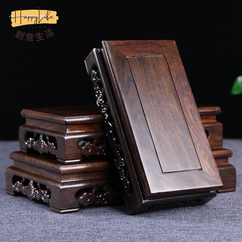 工廠現貨 免運 附發票 底座 托架 佛臺 實木底座 黑檀木質底座實木工藝品長方形擺件石頭奇石花盆花瓶茶壺佛像底座新店開業/售後保障 c12