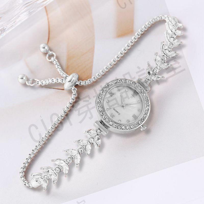 網紅流行女生女士手錶新款全身水鑽奢華美人魚抽拉式懶人錶帶簡約時尚氣質手鍊女表【亞德機械五金家居】 7