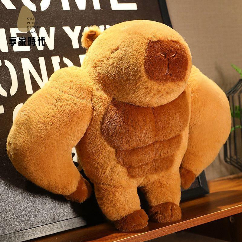 免運開發票 抱枕 玩偶 公仔 大號肌肉水豚鼠公仔健身猛男卡皮巴拉玩偶搞怪布娃娃生日禮物女生 八折下殺ly12h