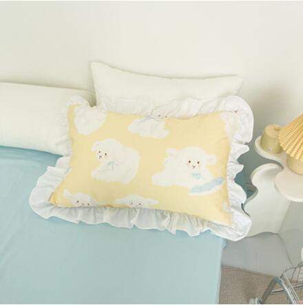 小羊莉娜少女系原創設計全棉枕套枕頭枕芯罩卡通日系單人花邊 全館免運
