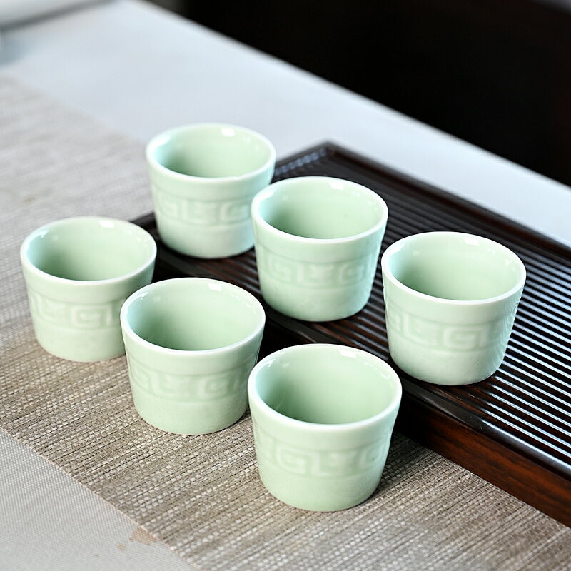 6只裝功夫小茶杯陶瓷單個主人杯青花瓷玻璃茶具盞茶碗品茗杯泡茶