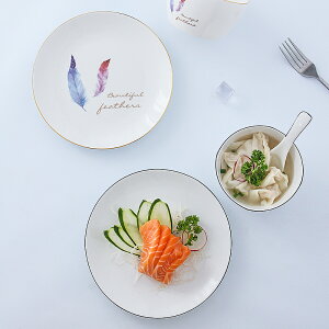 景德鎮陶瓷碗碟套裝家用吃飯碗盤子散件組合韓式創意簡約骨瓷餐具
