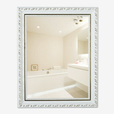 訂製 50*70歐式實木粘貼浴室鏡子 化妝鏡梳妝洗手間廁所衛生間鏡子 貼墻壁帶框 快速出貨