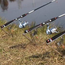 【自動魚竿起竿支架-二代-竿託長20-地插6*16cm-1套/組】不銹鋼 二代釣魚高彈力海杆彈簧竿架炮臺架杆分三檔可調靈敏度-76017