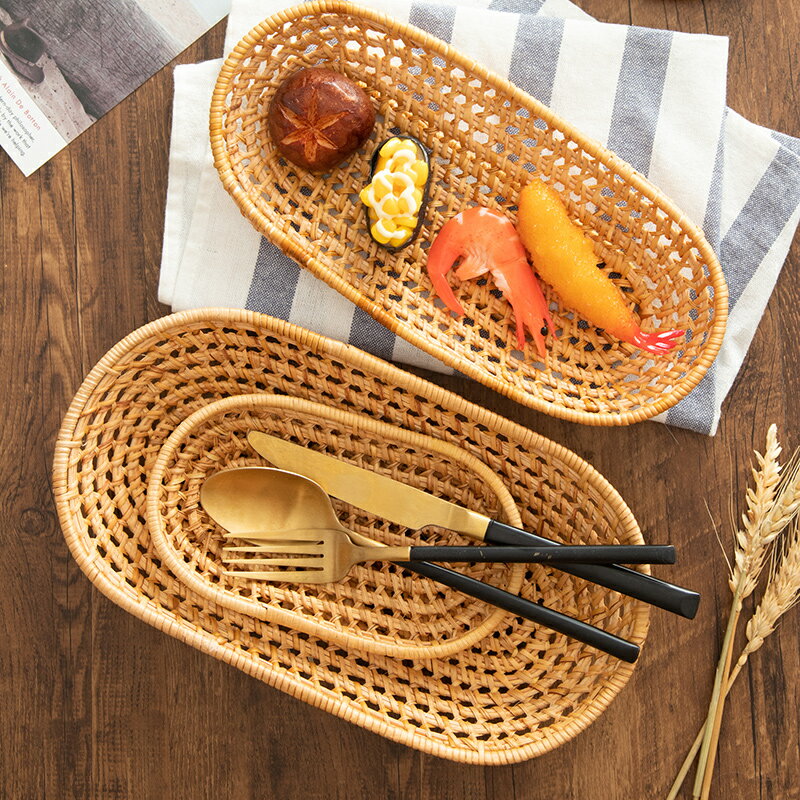 日式小吃籃子藤編果盤歐式餐具盒簡約籃編織籃筐食品托盤面包籃