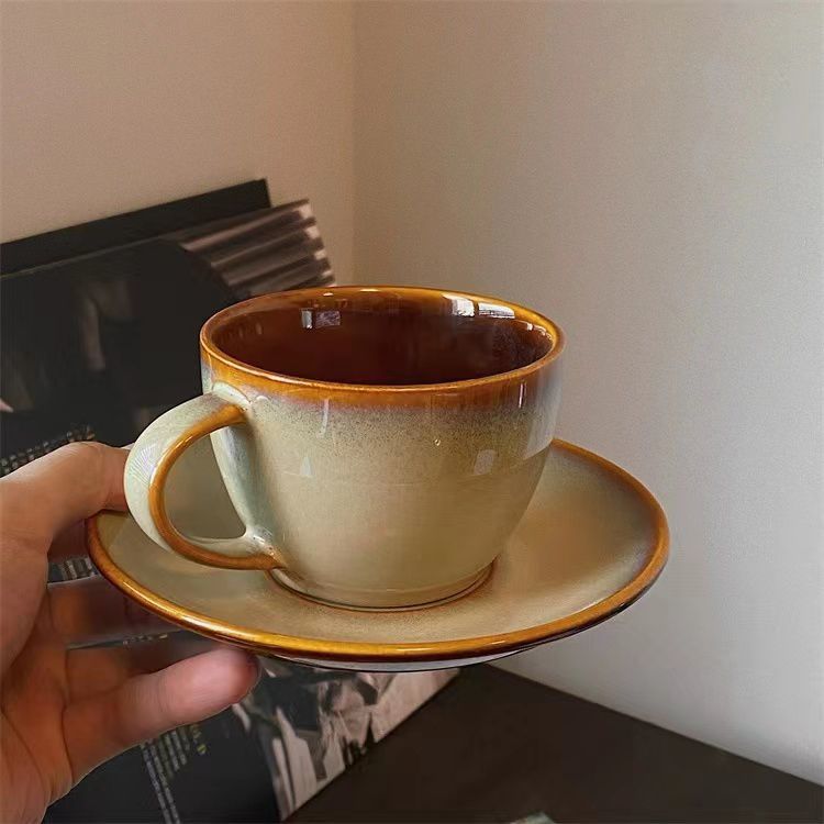 咖啡杯 免運 快速出貨 日式復古窯變釉陶瓷拿鐵高檔精緻下午茶簡約家用咖啡杯碟套裝杯子SS09公司貨