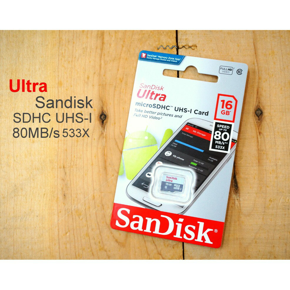 SanDisk ULTRA 16G Micro SDHC【80MB/s 533X】記憶卡 公司貨【中壢NOVA-水世界】【APP下單4%點數回饋】