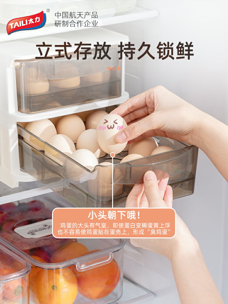 太力雞蛋收納盒冰箱用抽屜式放雞蛋盒子雙層大容量保鮮食品級塑料