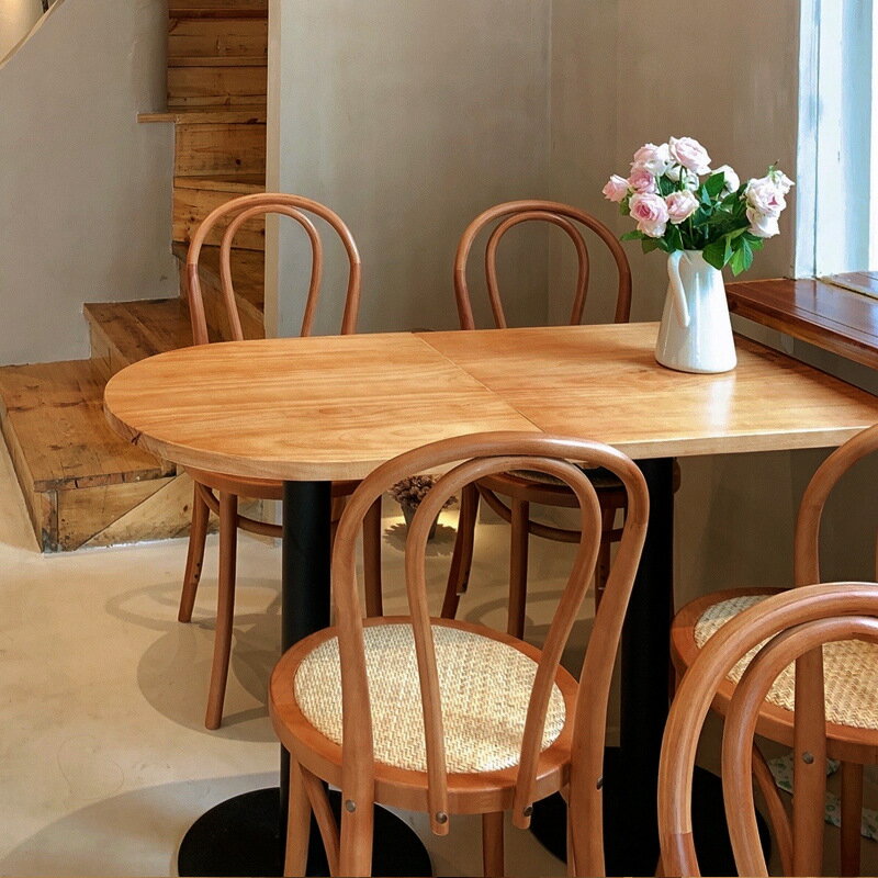 法式複古實木餐桌椅組合餐咖啡廳方桌奶茶甜休閑洽談桌