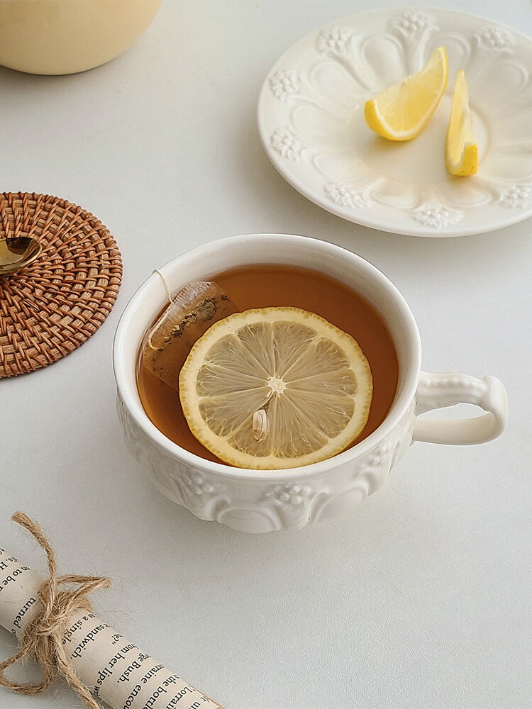 穆尼藝術感復古陶瓷咖啡杯碟套裝歐式浮雕杯子精致下午茶茶具 全館免運