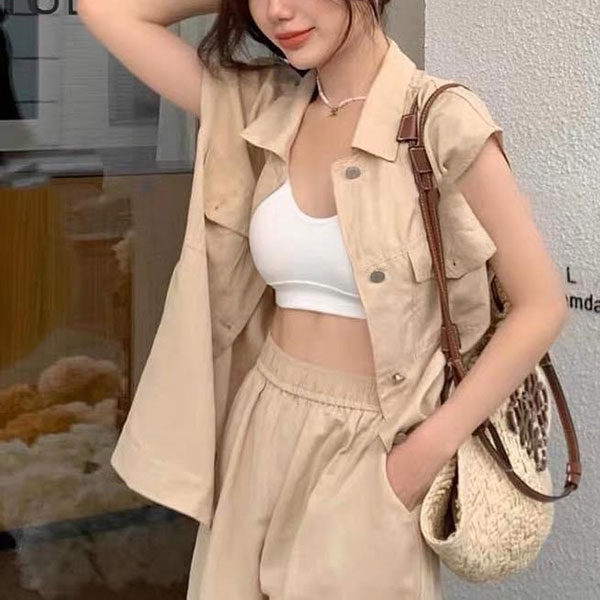 ANNAS 正韓 便宜款 修飾手臂 棉麻無袖西裝套裝 長版背心短褲 休閒 顯瘦 性感 韓國 6