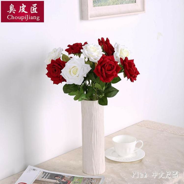 假花裝飾擺件 仿真玫瑰花套裝花束假花玫瑰花客廳餐桌擺件花藝插花 LC4135