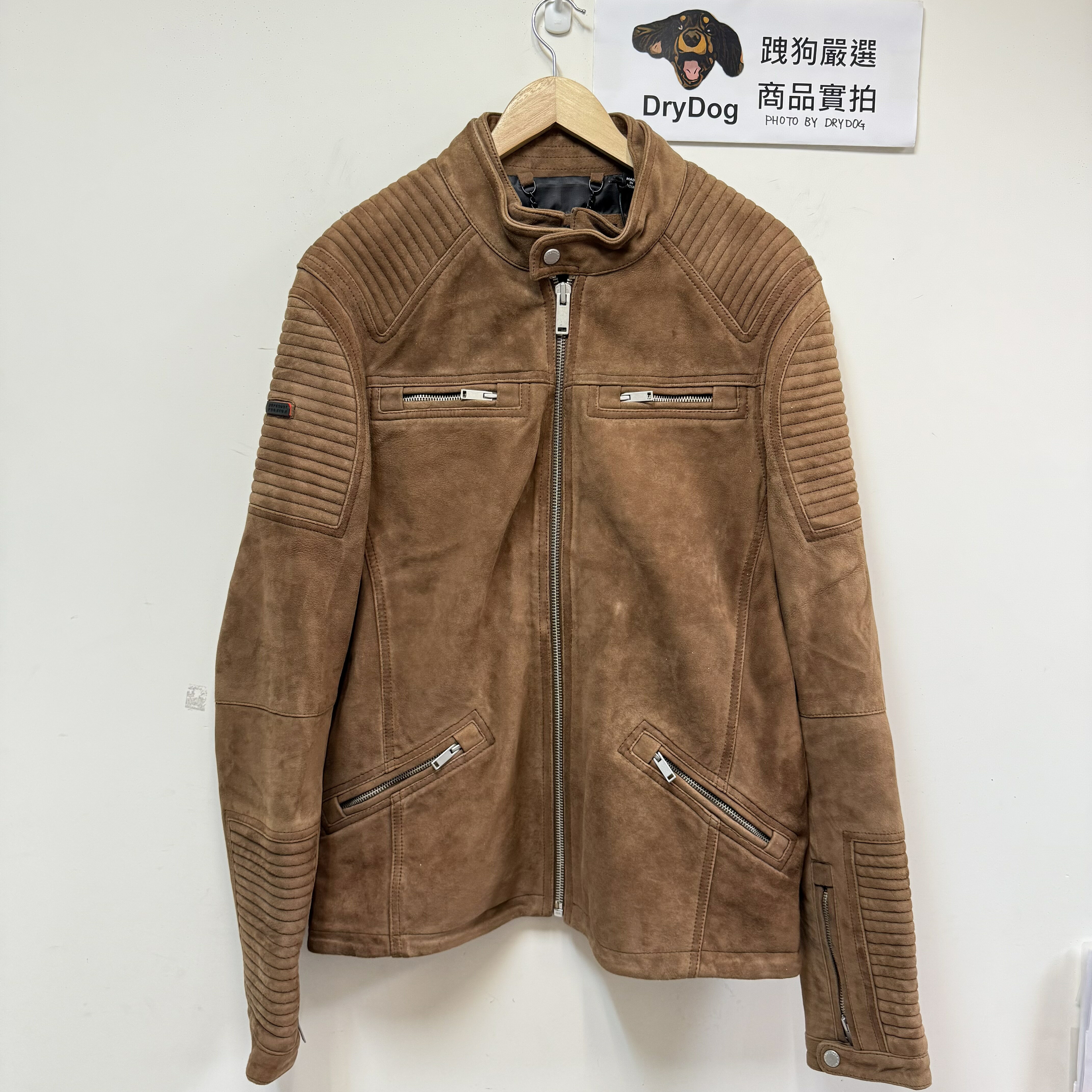 跩狗嚴選 極度乾燥 Superdry 復古 麂皮 騎士 外套 高階版 駝色 棕色 皮夾克 重機 Racer 夾克 真皮 牛皮 外套 皮衣