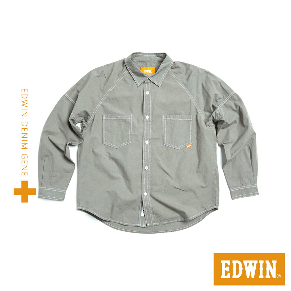 EDWIN 橘標 洗褪工裝長袖襯衫-男款 橄欖綠