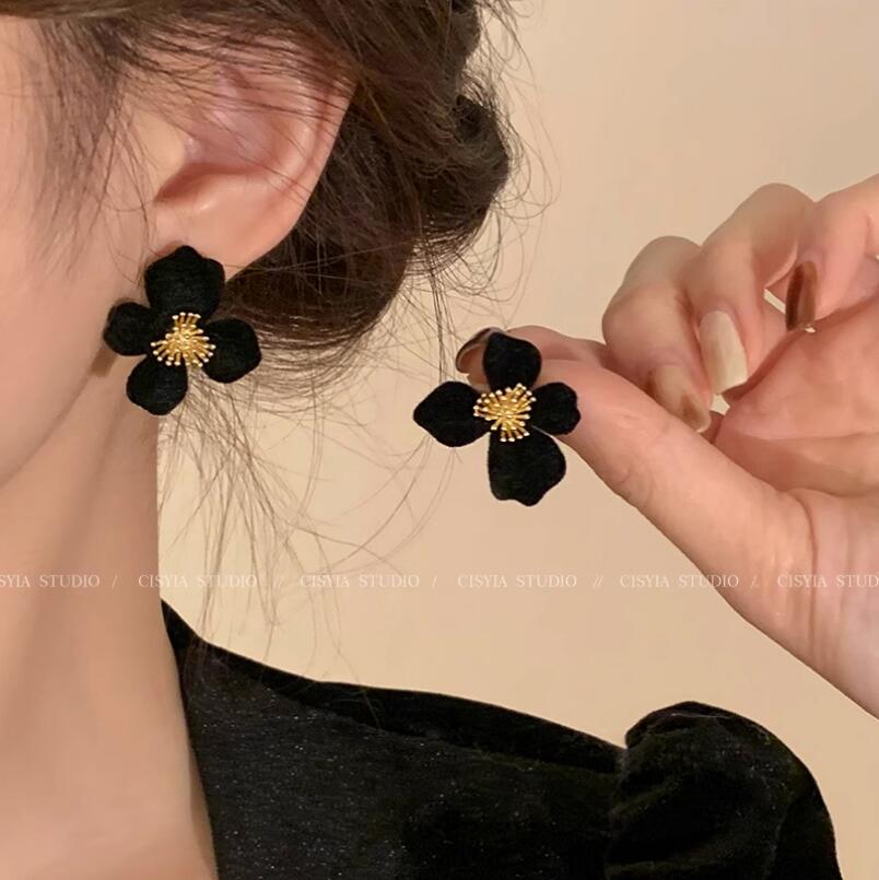 植絨花朵耳飾耳環新年耳釘紅色耳釘過年女秋冬【步行者戶外生活館】