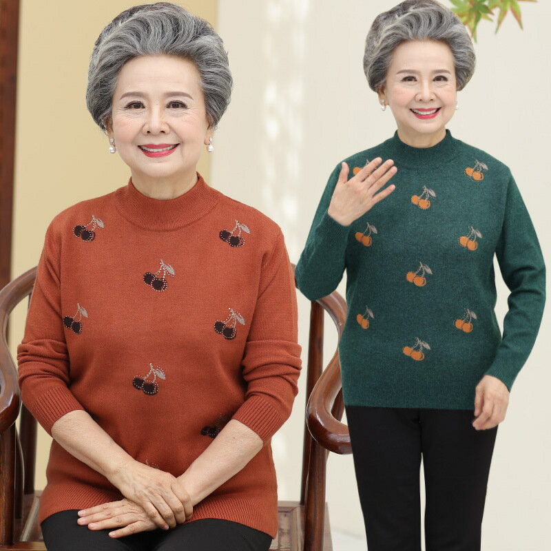 【米蘭精品】現貨+預購 高級針織衫上衣秋冬毛衣寬鬆大碼休閒女裝百搭媽媽裝-長袖印花女上衣3色74mo92