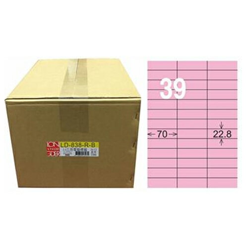 【龍德】A4三用電腦標籤 22.8x70mm 粉紅色1000入 / 箱 LD-838-R-B