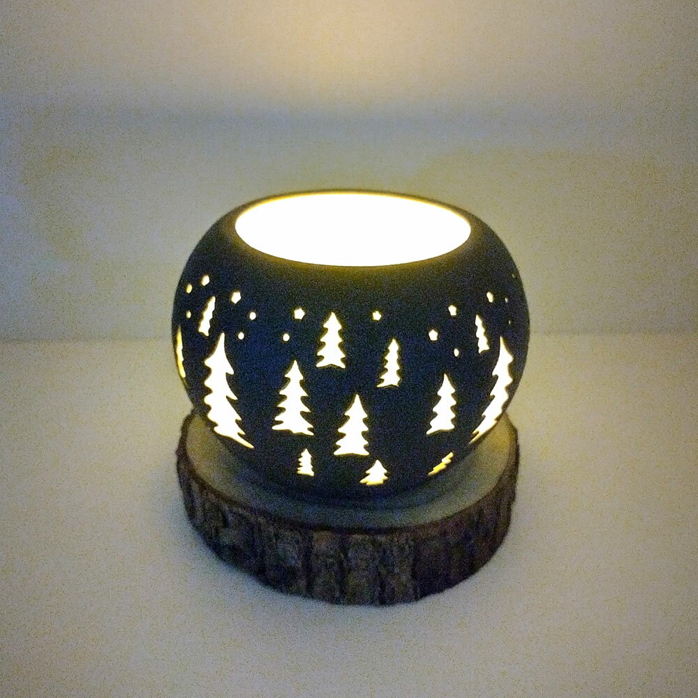 安森藝品x覓品竹北手作店-鏤空雕刻陶瓷甕杯+E-candle燭燈/小夜燈-森林