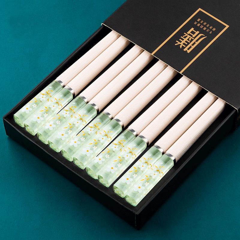 合金筷子琥珀櫻花高檔精致創意個性防滑防霉耐高溫家用網紅輕奢風