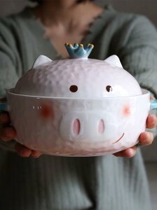 泡麵碗 WUXIN豬泡面碗可愛卡通少女心創意學生宿舍雙耳方便面碗帶蓋陶瓷