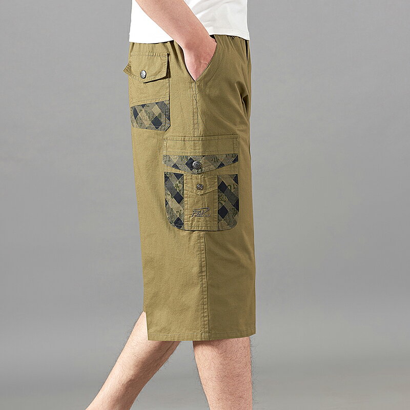純棉工裝褲男士休閑褲短褲夏季薄款七分褲寬松直筒沙灘褲中褲馬褲 2