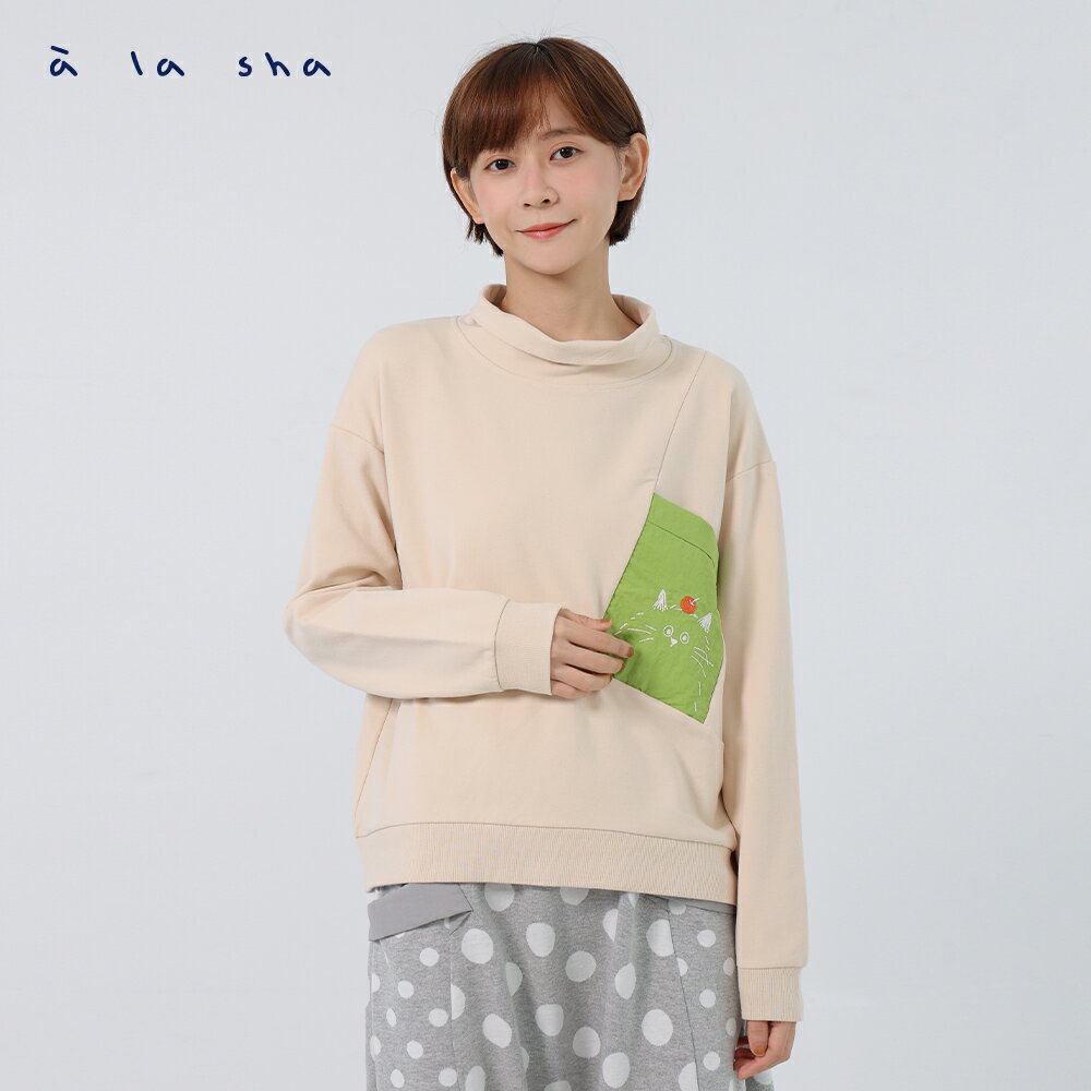 a la sha miao異材質拼接長袖T