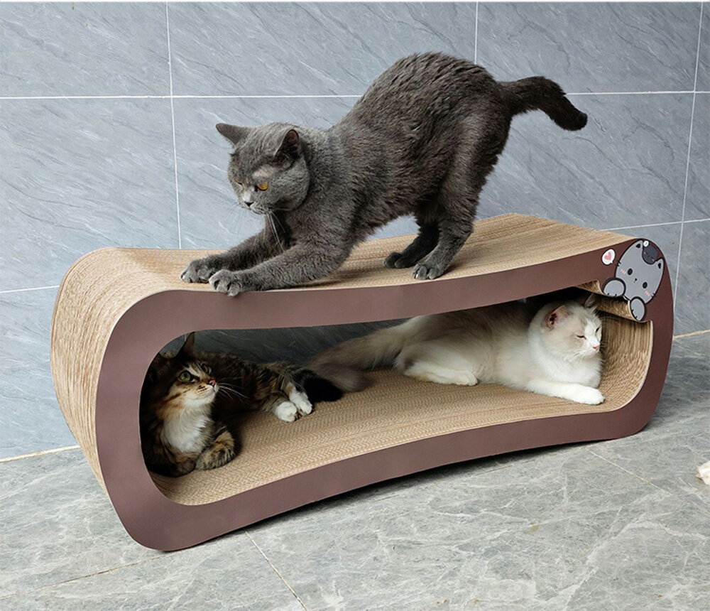 【台灣現貨】超長白色蝴蝶結貓咪鈴鐺玩具 加強芯承重強貓抓板 多貓肥貓無憂超大磨爪板 咖啡色貓咪貓窩 貓咪榻榻米 6