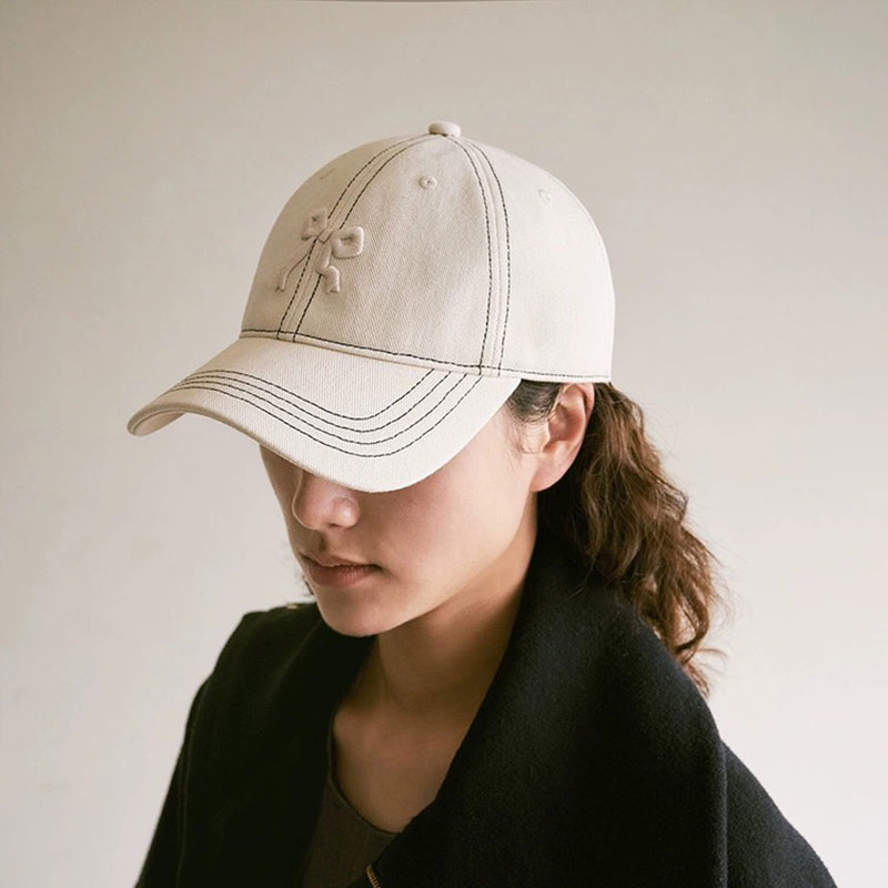 ANNAS 韓國格子蝴蝶鴨舌帽 蝴蝶結帽子 蝴蝶結棒球帽 刺繡蝴蝶結帽 粉色帽子 水藍色帽子 3