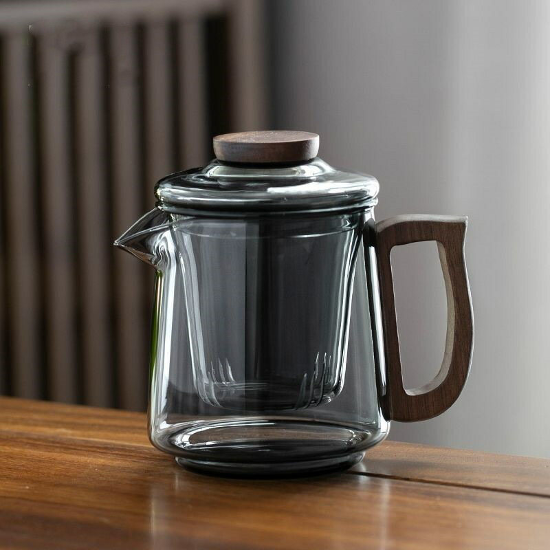 優樂悅~高硼矽透明玻璃辦公室木柄花茶壺家用簡約茶水分離煮茶泡茶兩用壺手沖壺 茶壺