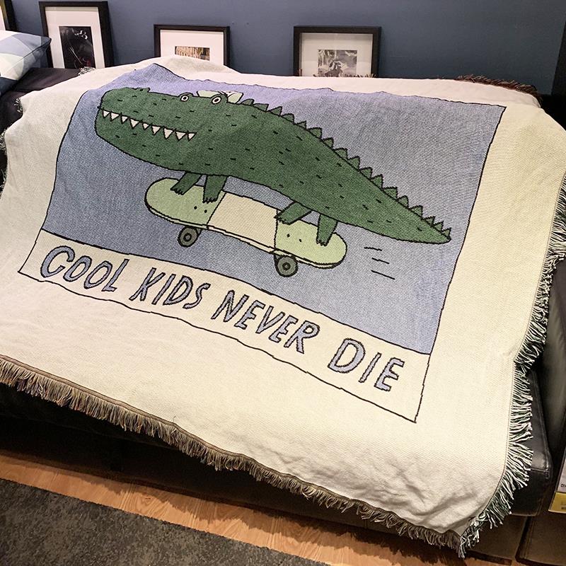 原創設計INS風綠鱷魚空調蓋毯沙發毯掛毯裝飾毯布藝毛毯蓋毯地毯