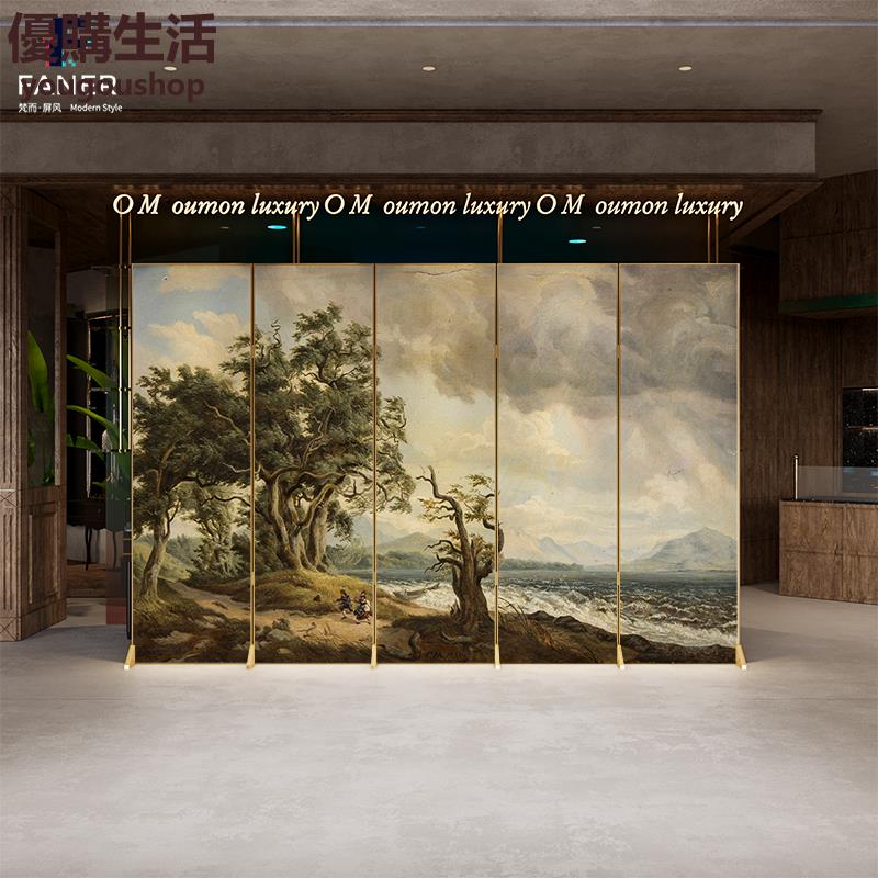 優購生活~定製梵而法式復古平風屏風隔斷客廳現代簡約臥室遮擋折疊移動油畫家用定製 屏風櫃 屏風 隔間 客廳 玄關櫃 隔板 屏風架訂製 可付費上門安裝